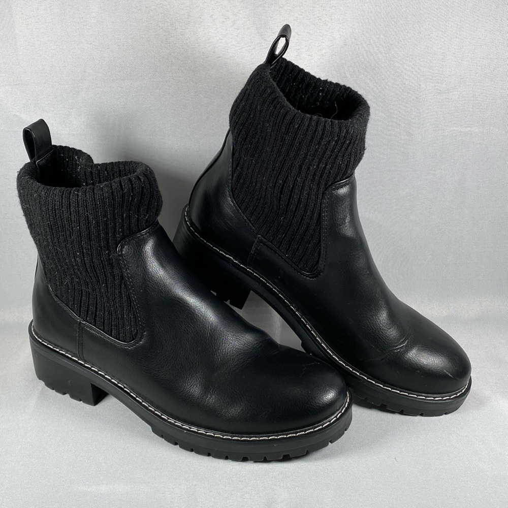 Kenzie Black Ankle Boots with Knit Cuff